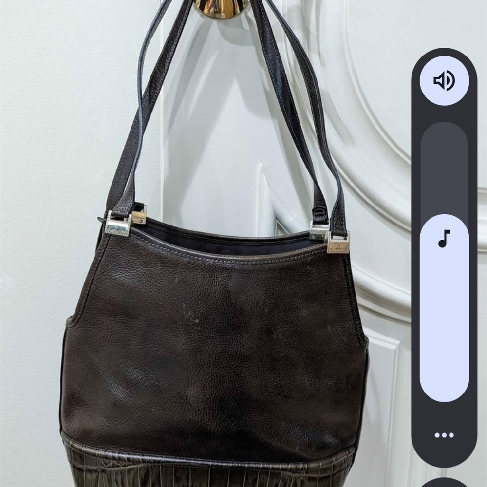 Brighton Green and Brown Leather Shoulder Bag with Curved Silhouette